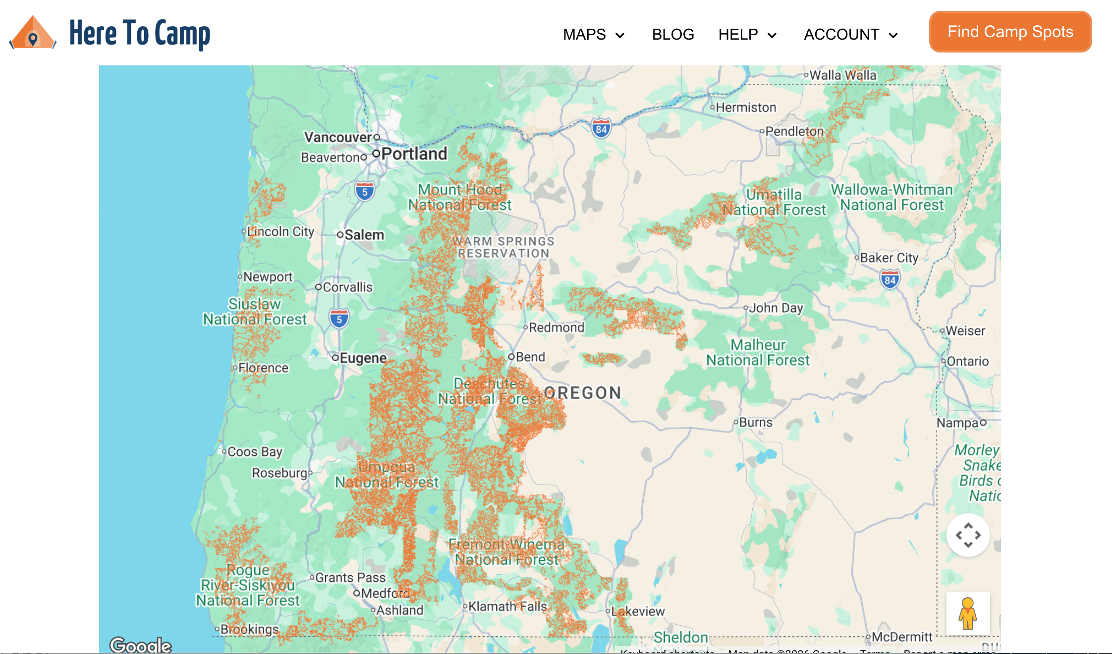 oregon dispersed camping map